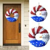 Flores decorativas Red White and Blue Wreath 4 de julho Grinaldas de porta para a Frente American Flag Patriótico Garland Day Independence