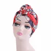 Muslim Turban Hat African Twist Knot Flower Print India Hat Head Cover Bonnet Headscarf Chemo Cap Bandanas Hårtillbehör