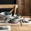 Kommen 7/10 pc's keramische kom Japanse diner set retro zwart matte kleur restaurantproducten elware servies voor pot