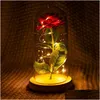 Dekoracyjne kwiaty wieńce romantyczne wieczne różowe szkło kwiatowe er uroda i bestia lampa bateryjna urodziny walentynki matka dhyyl