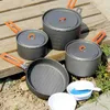 Camp Kitchen 4-5 Person Camping Team Cookware Pot Set Outdoor Picnic Cooking Aluminium Cookware Set Picnic Table Boary Fire Maple Feast 5 P230506