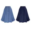 Skirts Fashion Korean Preppy Style Imitation Denim Skirts Women Solid Long Skirt Nature Waist Female Big Hem Casual Button Jean Skirt 230506