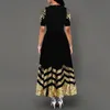 Abbigliamento etnico Donna Abito con scollo rotondo Mezza manica femminile elegante vintage floreale stampato una tasca di linea Abiti maxi neri abiti da ballo 230505