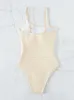 Women's Swimwear 2023 Sexy Beige Strapped Swimwear Women Solid High Cut Push UP One Piece Swimsuit Monokini Backless New Brazilian Bathing Suit J230506