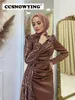 Party Dresses Champagne Long Sleeve Hijab Muslim Evening High Neck Islamic Formal Gowns Beaded Arabic Kafan Robes De 230505