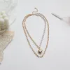 Naszyjniki wisiorek Pochodzenie Letni minimalistyczny podwójna warstwowa miłość Naszyjnik dla kobiet Wykwintne asymetryczne akcesoria biżuterii