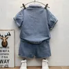 Family Matching Outfits 2023 Baby Boy Clothing Sets Summer Gentleman Suits Denim Shirt Shorts 2pcs Kids Clothes Boys Children Set 2 10 Years 230506