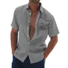 Camisas informales para hombre, camisa Vintage de Color sólido para hombre, blusas de moda de manga corta con cuello suelto para primavera y verano 2023