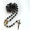 Hänghalsband diyalo brons färg Crucifix Cross Black Glass Beads Chain Prayer Chaplet Our Lady of Guadalupe Medal Rosary Necklace