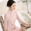 Abbigliamento etnico 2023 stile cinese retrò elegante mezza manica colletto alla coreana scava fuori design migliorato abito cheongsam Aodai lungo G907