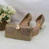 Elbise Ayakkabı Şampanya Altın İnci Gelin Düğün Ayakkabı Eşleşen Çantalar Kadın Açık Ayak Parti Elbise Platform ve Çanta 230506