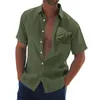 Camisas informales para hombre, camisa Vintage de Color sólido para hombre, blusas de moda de manga corta con cuello suelto para primavera y verano 2023