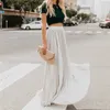 Kjolar chiffong lång kjol elegant fast färg kjol sommar höst kvinnors höga midja dubbel a-line boho stil strand maxi kjolar saias t230506