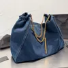 Denim Shopping Tote Bag Fashion Shoulder Bags Large Capacity Women Travel Handbags Gold Metal Chian Big Letter Hardware Interior Zipper Pocket Wallets Tote Purse