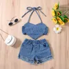 Clothing Sets FOCUSNORM Valentine's Day Preschool Girls Summer Clothing Set 2 Piece Dot Printed Heart shaped Denim Tank TopTear Jeans Shorts 230505