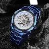 Wristwatches Forsining Silver Stainless Steel Waterproof Mens Skeleton Watches Top Brand Luxury Transparent Mechanical Sport Male Wrist Watch 230506