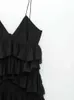 Повседневные платья Traf Black Blackless The Woman ruffle Long Платье Женщины Слипко Миди Сексуальные платья, дамы 2022 Рождественские ночные платья Z0506