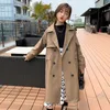 Trench Coats Trench Casat for Girls Spring 2023 Crianças Windbreaker de manga comprida estilo britânico Jaquetas de peito duplo