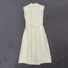 Casual Dresses Summer 2023 Anpassad tyg Bomullsklänning Mexikansk stil Temperament Pendlare Löst veckad ärmlös Midi kjol Kvinnor