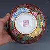 Bowls Qing Emperor Kangxi År markera pastellhandmålad guldblomskål Antik porslinprydnader