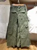 Pantalon Femme S Vintage Casual Green Cargo Femmes Automne Solide Ajustable Élastique Taille Haute Droite Rétro Streetwear Y2k Pantalon 230506