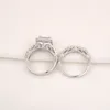 Обручальные кольца Она 2 шт. Винтажный набор сплошной 925 серебряный серебро 4CT Princess Cut Aaaaa CZ Обручальное кольцо для женщин Bridal 230506