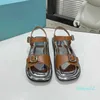 2023 new fashion Women's shoes spring and summer new mirror open toe sandals very simple wind buckle side empty flat bottom casual slippers for women