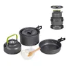 Camp Kitchen Ultra-light Aluminum Alloy Camping Cookware Kit Utensils Outdoor Cooking Teapot Picnic Tableware Kettle Pot Frying Pan Equipment P230506