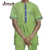 Etnische kleding Zomer Afrikaanse mannen Outfit Nigeriaanse kleding Robe pakken 2 -delige sets kort shirt Dashiki herenkleding boubou wyn1367