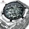 Armbandsur Forssining Silver Rostfritt stål Vattentäta Mens Skeleton Watches Top Brand Luxury Transparent Mechanical Sport Male Wrist Watch 230506