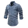 Heren Casual Shirts Denim Shirt Heren Herfst Winter Stijl Effen Kwaliteit Wassen Streetwear Man