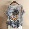 Chemisiers pour femmes Chemises T-shirt femme Y2k Filles Vêtements Impression rétro Peinture à l'huile T-shirt Sexy Tops Harajuku T-shirt d'été à manches courtes Chemise de vacances ample P230506