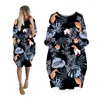 Robes décontractées femmes plantes imprimer à manches longues mode femme vêtements grande taille Streetwear surdimensionné dames vêtements femme robe