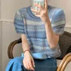 Damski T -koszulka gradient paski w paski z krótkim rękawem Sweter Top 2023 Spring Korean Pullover Delikat Słodka Urocza dama odzieży 230506