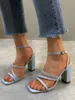 Sandals Fashion Brand Summer Ladies White High Heel Simple Women Square Toe Thin Belt s Shoes 43 230505