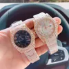 Moissanite klocka Rlexo högkvalitativ klocka Ny exklusiv lyx herrklocka Quartz Watch Sex-stifts kalender Vattentät Rainbow Diamond Par Quartz