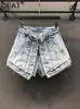 Женские шорты склоните сплошные женские фальшивые два куска высокой талии A-Line Thin Denim Short