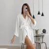 Vêtements de nuit pour femmes Sexy femmes pyjamas robe trois quarts manches évasées soie comme Homewear nuisette femme maison vêtements