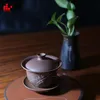 TeAware Boerna 150ml Gaiwan Nixing Pottery Cover Kase Geleneksel Çin Teaset Siyah Çay Saf El Yapımı Çay Töreni için Çay Töreni