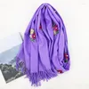 Scarves Scarf Thick Winter Women Warm Cashmere Pearl Rose Embroidery Tassel Shawl Wrap Blanket Hijab Pashmina