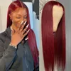 Кружевные парики перуанские прямые волосы с передним париком Human 99J Burgundy Предварительно окрашенные 13х4 цветные для женщин 230505