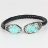 Bracelet de luxe en cuir noir pavé bleu naturel pierre semi-précieuse fin queue perle breloques réglable ouvert pour les femmes