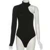 Tute da donna Pagliaccetti Yimunancy Tuta monospalla Kintted Donna Dolcevita Tuta nera Tuta aderente Body Femme 230505