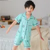 Pyjama's 2023 Zomer blauwe cartoon afdrukken voor kinderen kind meisje kostuum babi kleding jongen slaapkleding kind kledingpak meisjes 230505