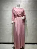 Casual jurken Satijnen verbatage Maxi -jurk Dubai Turkije Volle mouw Hijab avondfeest Elegant Solid Arabic Islamic Clothing 2023