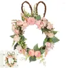 Couronne de pâques artificielle de 17,7 pouces, fleurs décoratives, boucles vertes avec œufs pastel, décorations murales suspendues pour porte et fenêtre