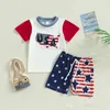 Chłopcy Zestawy odzieży przyczynowej Summer Independence Day 2PCS Suit T-shirt z krótkim rękawem T-shirt Star Stacking Stards Modna moda