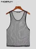 Men's Tank Tops Party Nightclubs Style Men's Sparkling Waistcoat Sexy Stylish Male See-through Mesh Sleeveless Vests S-5XL INCERUN Tops 230506