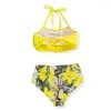 Costumi da bagno da donna Falbala Estate Bambini per ragazze Costume da bagno a vita alta 2023 Fasciatura Bambino Ragazzi Bikini Stampa Bambino Biquini Infantil Vestito