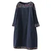 Casual Dresses Corduroy Vintage Patchwork Women Ethnic Pockets Long Dress For Sleeve Party Clothing